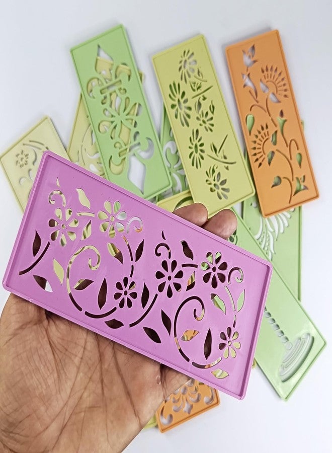 Ascension 12 Border Rangoli Making Stencils Multi Design Colorful Rangoli Making Stencils Rangoli Stencils Set for Diwali Decoration (Rectangular) - Image 3